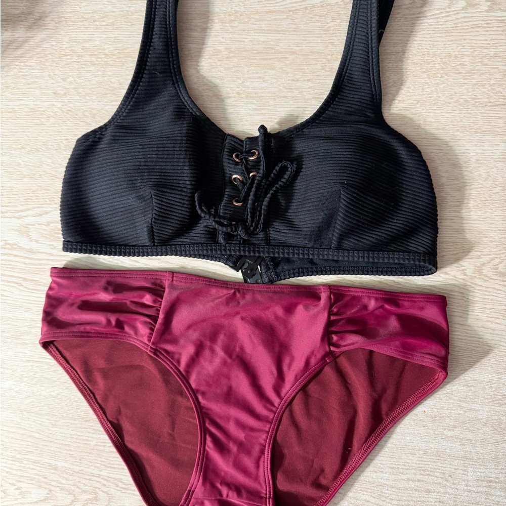 Black and Burgundy Bikini Set